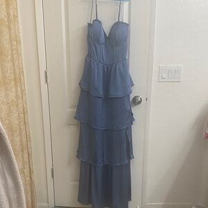 Altar'd State Elegant Blue Tiered Maxi Dress